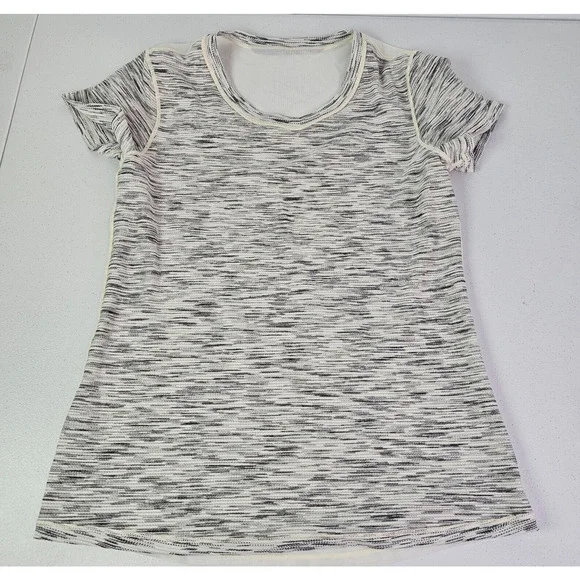 Lululemon Women's M Multicolor Stripe Beat The Heat Short Sleeve Mesh Back Shirt - Picture 12 of 13